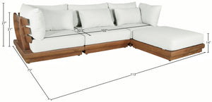 Meridian Furniture Mirella Solid Teak Outdoor Modular Sectional with Water Resistant Cushions Resort Style 111White-Sec4A