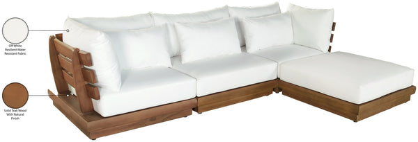 Meridian Furniture Mirella Solid Teak Outdoor Modular Sectional with Water Resistant Cushions Resort Style 111White-Sec4A