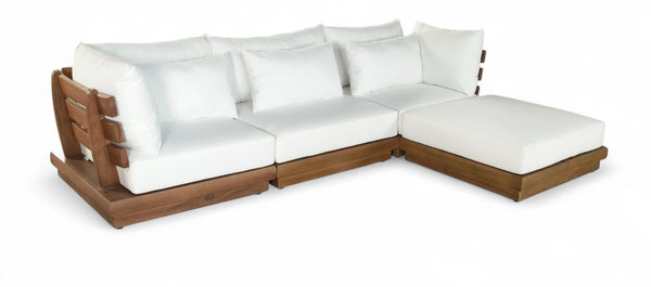 Meridian Furniture Mirella Solid Teak Outdoor Modular Sectional with Water Resistant Cushions Resort Style 111White-Sec4A