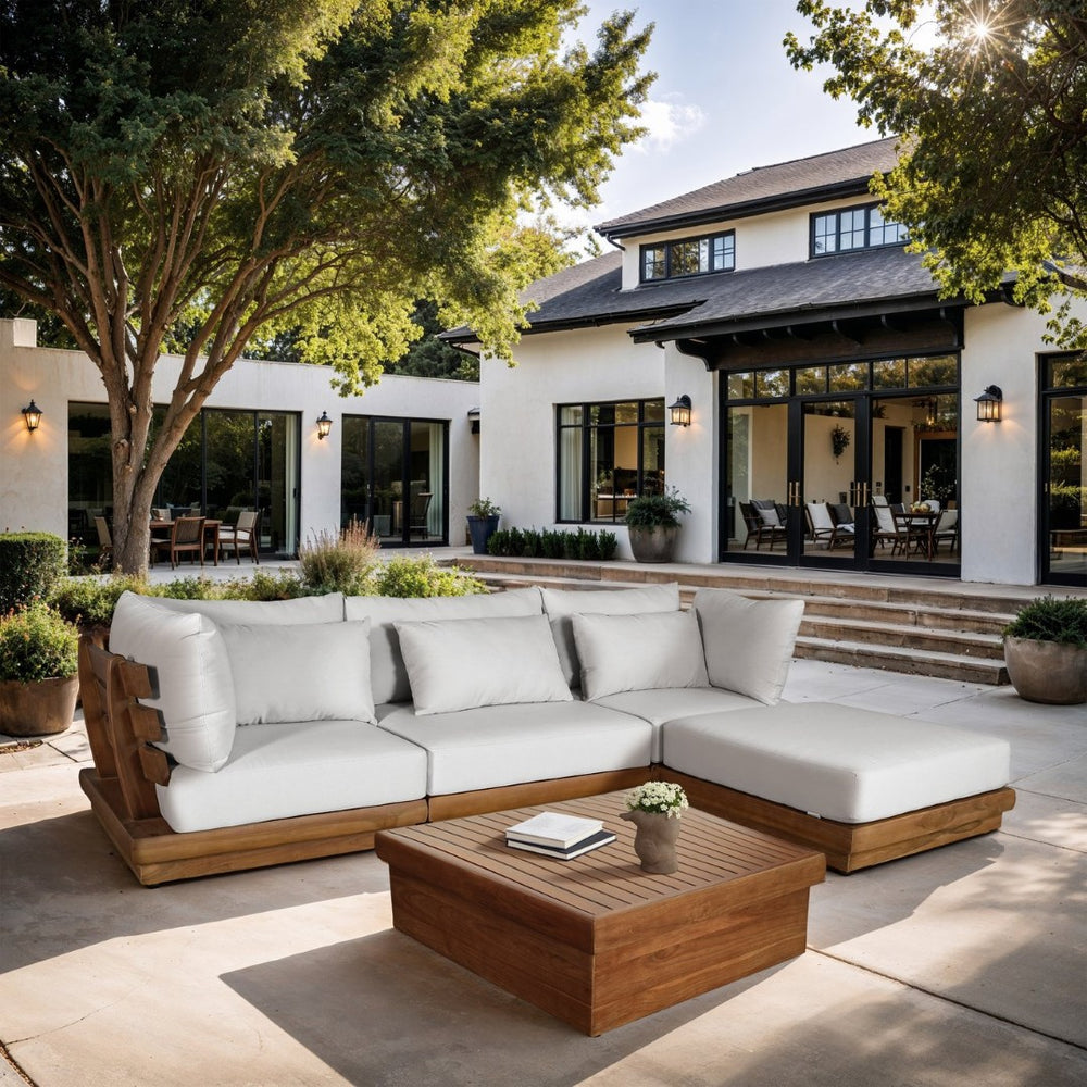 Meridian Furniture Mirella Solid Teak Outdoor Modular Sectional with Water Resistant Cushions Resort Style 111White-Sec4A