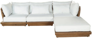 Meridian Furniture Mirella Solid Teak Outdoor Modular Sectional with Water Resistant Cushions Resort Style 111White-Sec4A