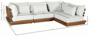 Meridian Furniture Mirella Solid Teak Outdoor Modular Sectional with Water Resistant Plush Cushions 111White-Sec4B