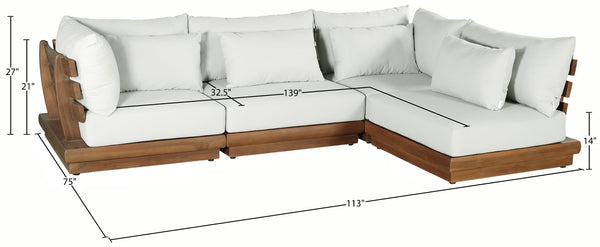 Meridian Furniture Mirella Solid Teak Outdoor Modular Sectional with Water Resistant Plush Cushions 111White-Sec4B