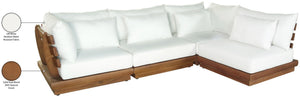 Meridian Furniture Mirella Solid Teak Outdoor Modular Sectional with Water Resistant Plush Cushions 111White-Sec4B