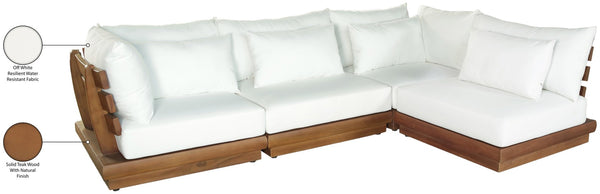 Meridian Furniture Mirella Solid Teak Outdoor Modular Sectional with Water Resistant Plush Cushions 111White-Sec4B
