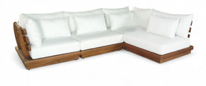 Meridian Furniture Mirella Solid Teak Outdoor Modular Sectional with Water Resistant Plush Cushions 111White-Sec4B