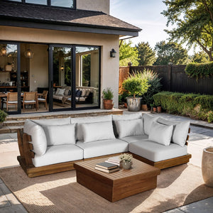 Meridian Furniture Mirella Solid Teak Outdoor Modular Sectional with Water Resistant Plush Cushions 111White-Sec4B