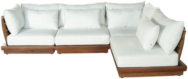 Meridian Furniture Mirella Solid Teak Outdoor Modular Sectional with Water Resistant Plush Cushions 111White-Sec4B