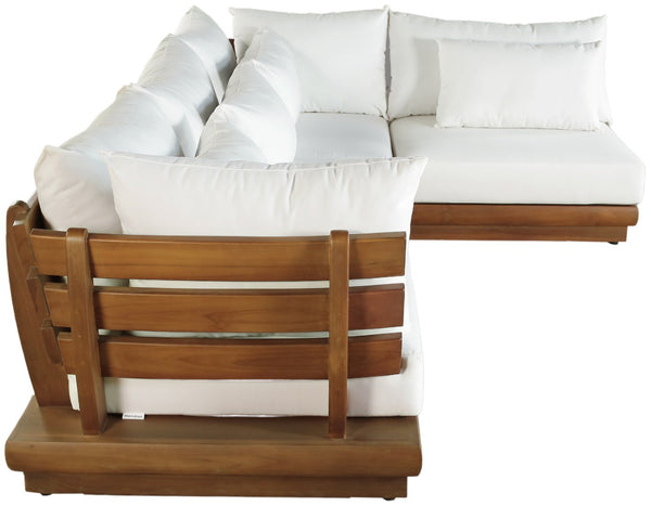 Meridian Furniture Mirella Solid Teak Outdoor Modular Sectional with Water Resistant Plush Cushions 111White-Sec4B