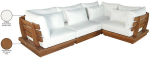 Meridian Furniture Mirella Four Piece Outdoor Modular Sectional Solid Teak Frame Resort Patio Seating 111White-Sec4C