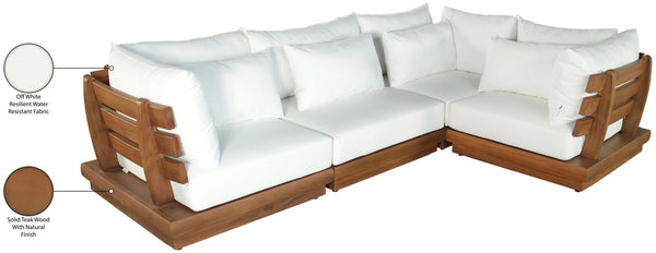 Meridian Furniture Mirella Four Piece Outdoor Modular Sectional Solid Teak Frame Resort Patio Seating 111White-Sec4C