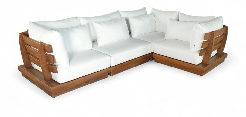 Meridian Furniture Mirella Four Piece Outdoor Modular Sectional Solid Teak Frame Resort Patio Seating 111White-Sec4C