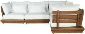 Meridian Furniture Mirella Four Piece Outdoor Modular Sectional Solid Teak Frame Resort Patio Seating 111White-Sec4C