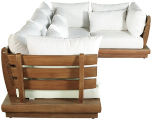 Meridian Furniture Mirella Four Piece Outdoor Modular Sectional Solid Teak Frame Resort Patio Seating 111White-Sec4C