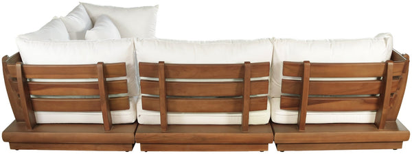 Meridian Furniture Mirella Four Piece Outdoor Modular Sectional Solid Teak Frame Resort Patio Seating 111White-Sec4C