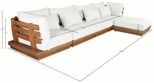 Meridian Furniture Mirella Teak Outdoor Modular Sectional with Weather Resistant Cushions Resort Style 111White-Sec5A
