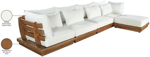 Meridian Furniture Mirella Teak Outdoor Modular Sectional with Weather Resistant Cushions Resort Style 111White-Sec5A