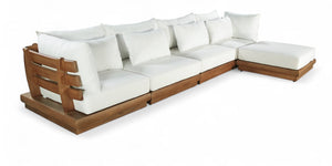 Meridian Furniture Mirella Teak Outdoor Modular Sectional with Weather Resistant Cushions Resort Style 111White-Sec5A