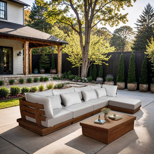 Meridian Furniture Mirella Teak Outdoor Modular Sectional with Weather Resistant Cushions Resort Style 111White-Sec5A