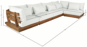 Meridian Furniture Mirella Outdoor Modular Sectional Solid Teak Frame Resort Style Patio Seating 111White-Sec5B