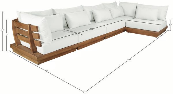 Meridian Furniture Mirella Outdoor Modular Sectional Solid Teak Frame Resort Style Patio Seating 111White-Sec5B
