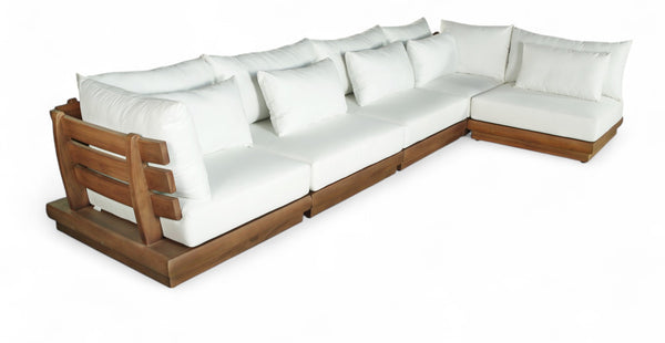 Meridian Furniture Mirella Outdoor Modular Sectional Solid Teak Frame Resort Style Patio Seating 111White-Sec5B