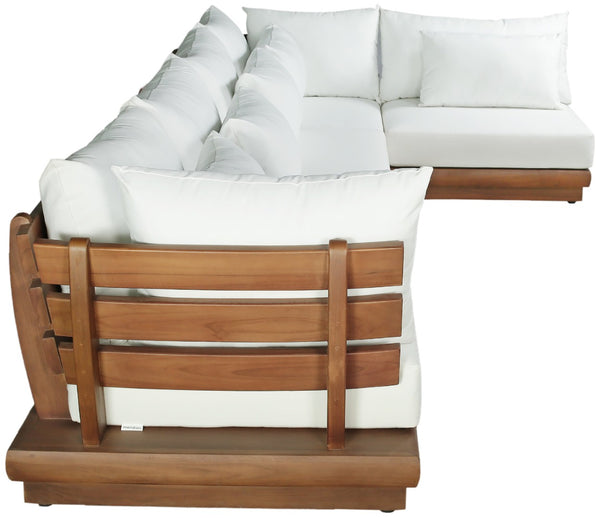 Meridian Furniture Mirella Outdoor Modular Sectional Solid Teak Frame Resort Style Patio Seating 111White-Sec5B