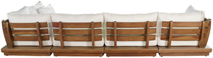 Meridian Furniture Mirella Outdoor Modular Sectional Solid Teak Frame Resort Style Patio Seating 111White-Sec5B