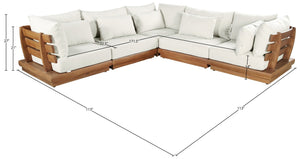 Meridian Furniture Mirella Five Piece Teak Frame Outdoor Modular Sectional with Water Resistant Cushions 111White-Sec5C