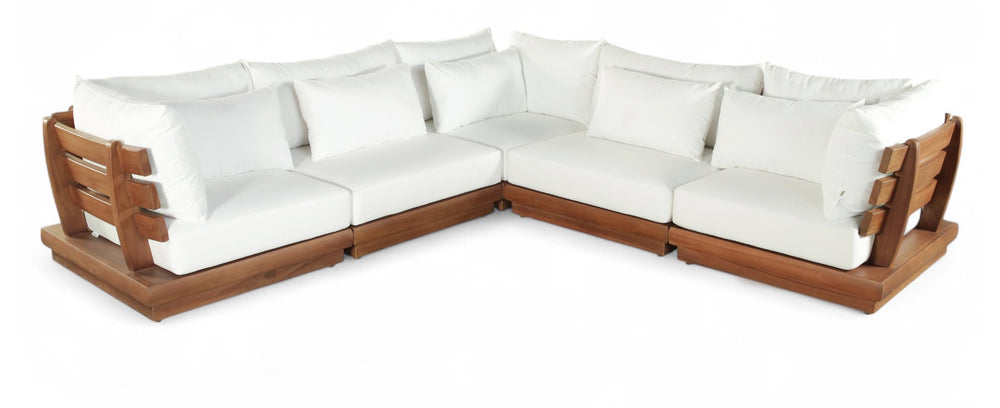 Meridian Furniture Mirella Five Piece Teak Frame Outdoor Modular Sectional with Water Resistant Cushions 111White-Sec5C
