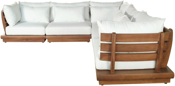 Meridian Furniture Mirella Five Piece Teak Frame Outdoor Modular Sectional with Water Resistant Cushions 111White-Sec5C