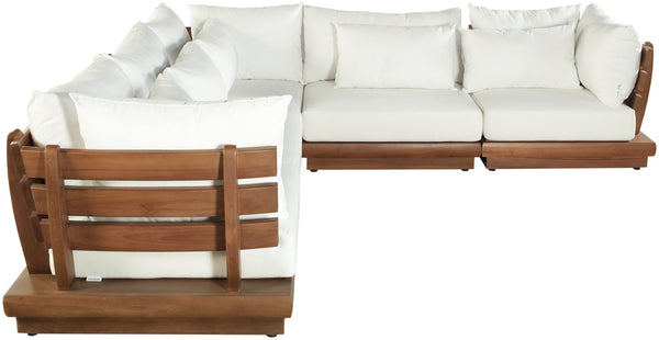 Meridian Furniture Mirella Five Piece Teak Frame Outdoor Modular Sectional with Water Resistant Cushions 111White-Sec5C
