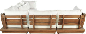 Meridian Furniture Mirella Five Piece Teak Frame Outdoor Modular Sectional with Water Resistant Cushions 111White-Sec5C