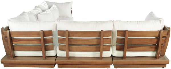 Meridian Furniture Mirella Five Piece Teak Frame Outdoor Modular Sectional with Water Resistant Cushions 111White-Sec5C