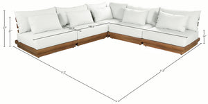 Meridian Furniture Mirella Outdoor Solid Teak Five Piece Modular Sectional with Water Resistant Cushions 111White-Sec5D