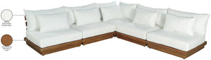 Meridian Furniture Mirella Outdoor Solid Teak Five Piece Modular Sectional with Water Resistant Cushions 111White-Sec5D
