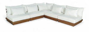 Meridian Furniture Mirella Outdoor Solid Teak Five Piece Modular Sectional with Water Resistant Cushions 111White-Sec5D