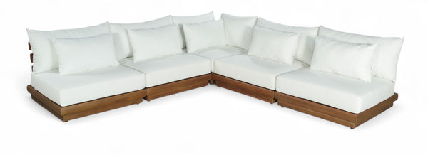 Meridian Furniture Mirella Outdoor Solid Teak Five Piece Modular Sectional with Water Resistant Cushions 111White-Sec5D
