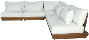 Meridian Furniture Mirella Outdoor Solid Teak Five Piece Modular Sectional with Water Resistant Cushions 111White-Sec5D