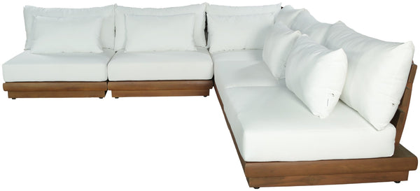 Meridian Furniture Mirella Outdoor Solid Teak Five Piece Modular Sectional with Water Resistant Cushions 111White-Sec5D