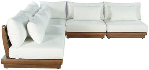 Meridian Furniture Mirella Outdoor Solid Teak Five Piece Modular Sectional with Water Resistant Cushions 111White-Sec5D