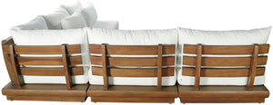 Meridian Furniture Mirella Outdoor Solid Teak Five Piece Modular Sectional with Water Resistant Cushions 111White-Sec5D