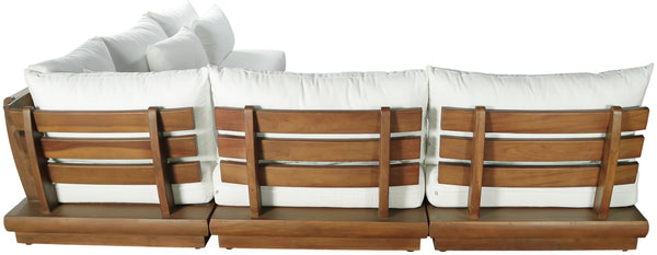 Meridian Furniture Mirella Outdoor Solid Teak Five Piece Modular Sectional with Water Resistant Cushions 111White-Sec5D