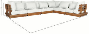Meridian Furniture Mirella Six Piece Teak Modular Outdoor Sectional with Water Resistant Fabric Cushions 111White-Sec6A