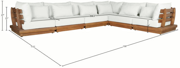 Meridian Furniture Mirella Six Piece Teak Modular Outdoor Sectional with Water Resistant Fabric Cushions 111White-Sec6A