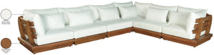 Meridian Furniture Mirella Six Piece Teak Modular Outdoor Sectional with Water Resistant Fabric Cushions 111White-Sec6A