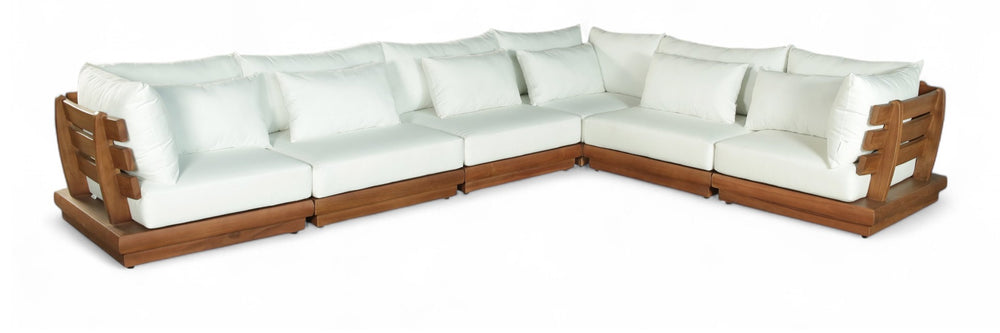 Meridian Furniture Mirella Six Piece Teak Modular Outdoor Sectional with Water Resistant Fabric Cushions 111White-Sec6A