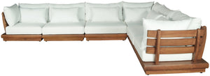 Meridian Furniture Mirella Six Piece Teak Modular Outdoor Sectional with Water Resistant Fabric Cushions 111White-Sec6A