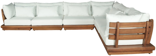 Meridian Furniture Mirella Six Piece Teak Modular Outdoor Sectional with Water Resistant Fabric Cushions 111White-Sec6A