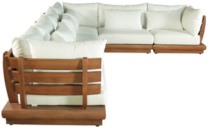 Meridian Furniture Mirella Six Piece Teak Modular Outdoor Sectional with Water Resistant Fabric Cushions 111White-Sec6A
